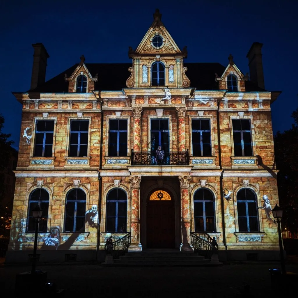 Halloween facade projection — real output