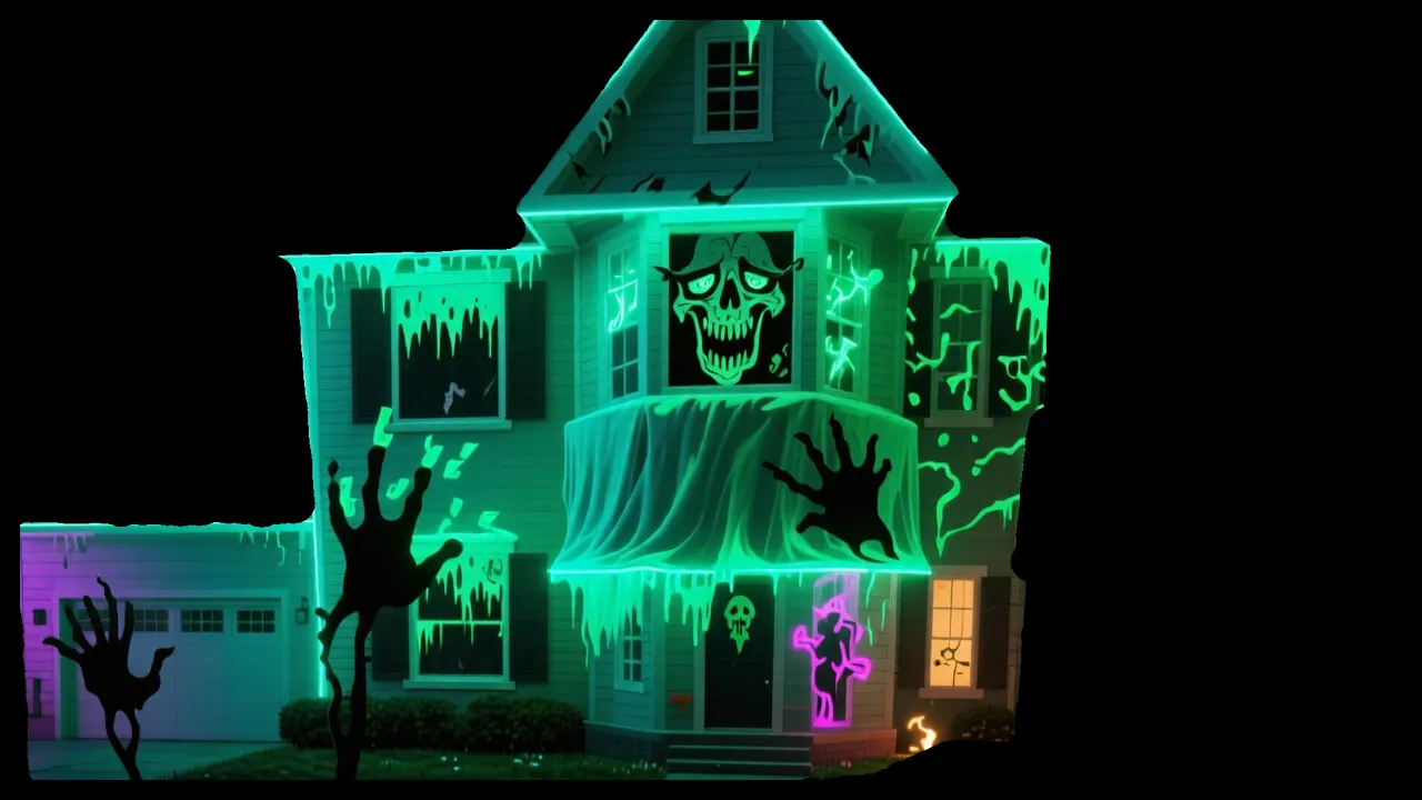 Spectral Ghoul Manor — AI projection-mapping facade art generated in FacadeLab