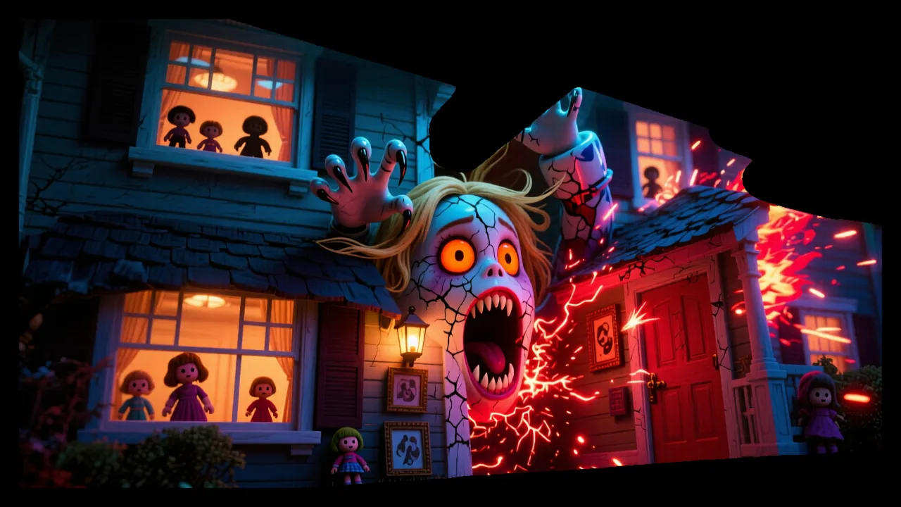 Possessed Dollhouse — AI projection-mapping facade art generated in FacadeLab