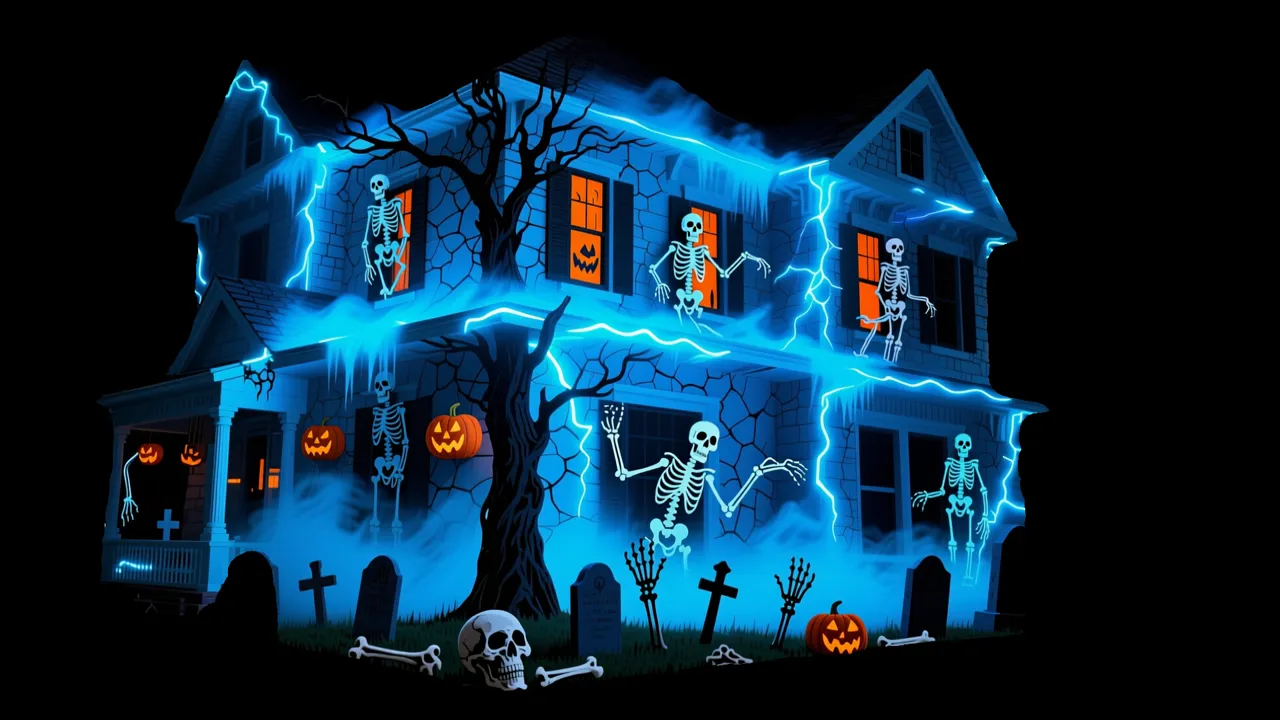 Frozen Graveyard Mansion — AI projection-mapping facade art generated in FacadeLab
