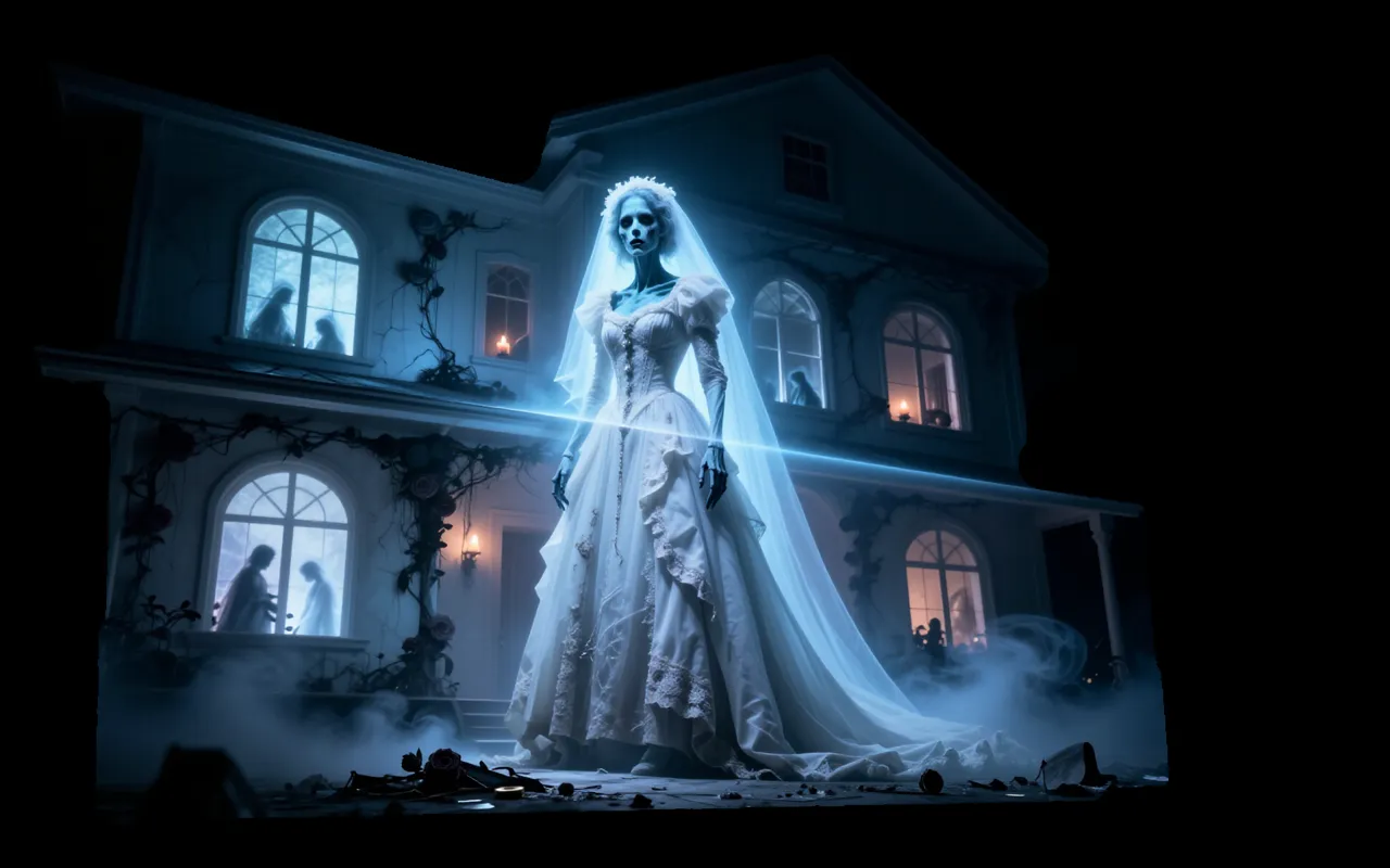 Ghost Bride Chapel — AI projection-mapping facade art generated in FacadeLab